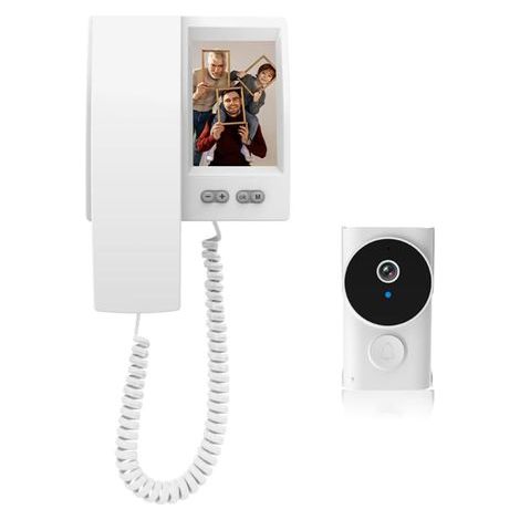 Sonnerie vidéo sans fil avec écran, intercom 2 voies sonnerie vidéo de vision nocturne avec moniteur 2.4G connectivité Bluetooth caméra sonnerie sans fil, blanc (1/5)