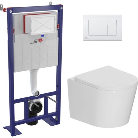 Swiss Aqua Technologies Pack WC bâti-support autoportant + WC suspendu sans bride + abattant SoftClose + plaque blanche (SMRTCETOR270) (1/5)