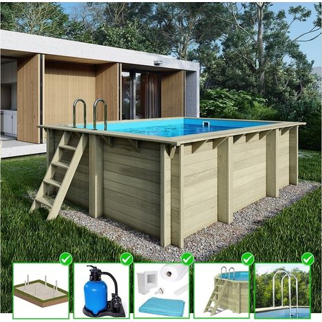 Piscine en bois Aqua 4,65x2,85 - H.1,24 m cadre en métal, sans dalle béton