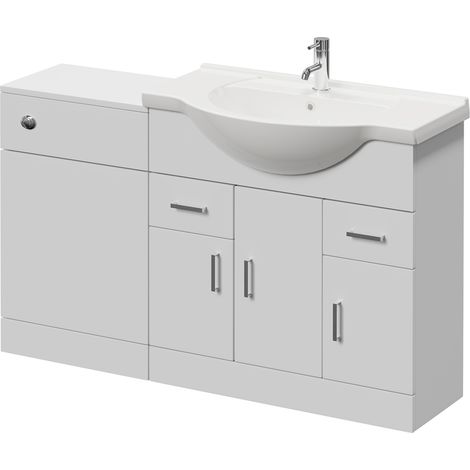 Alexander James Gloss White 1550mm 2 Door Vanity Unit Toilet Suite - 1550mm - Chrome 96mm James HandleWithout James Toilet Pan