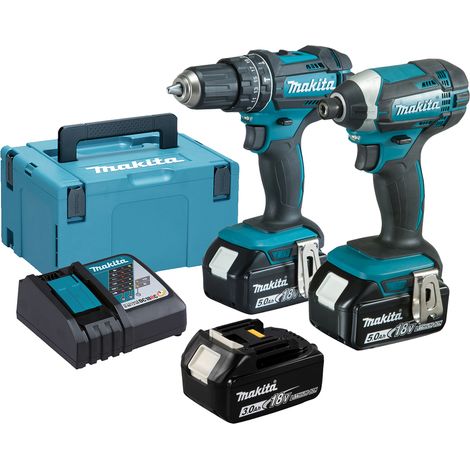 Makita DLX2131JX1 18V Kit de herramientas - Taladro Li-Ion (DHP482) & atornillador de impacto (DTD152) set combinado (con 3x baterías 3.0Ah ) en Makpac