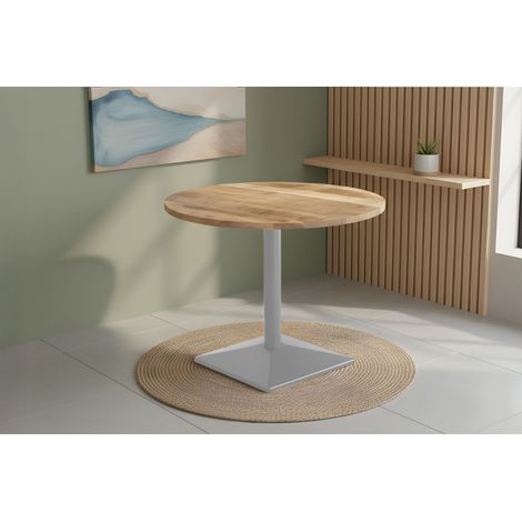 Bistrotisch massiv Mango rough rund 80 cm Säulengestell-eckig silber EMILIO