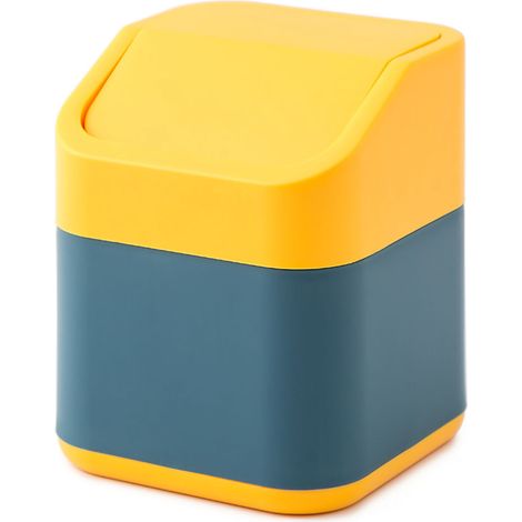 Poubelle de bureau mignonne et résistante aux chutes, mini bac à ordures portable avec couvercle amovible pour voiture et maison - Couvercle rabattable [Jaune Marine]