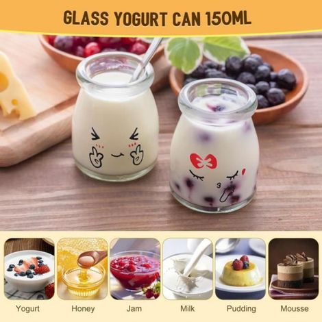 Pot Yaourt - Verre - 150 ml - Couvercle Hermétique Inclus - 12 Pièces (1/4)
