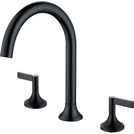 [NUNCA UTILIZADO]Grifo para lavabo de encimera de tres orificios, color gris dorado cepillado, de bronce, para baño, con interruptor doble dividido de cobre, para hotel (1/4)
