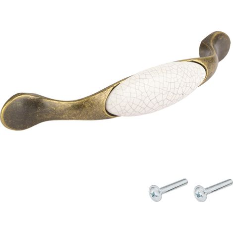 Poignée de meuble vintage en zamak finition nickel porcelaine céramique entraxe 96 mm avec vis Tiroir Armoire Réparation (1/3)