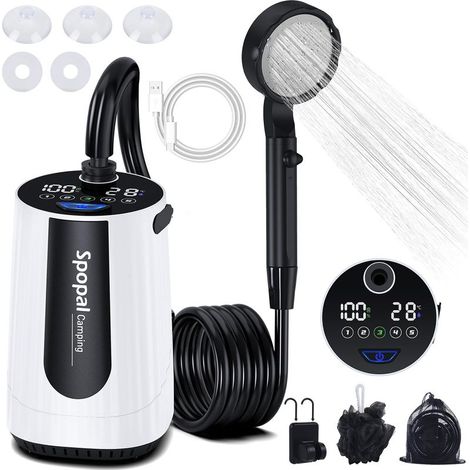 Douche Portable, Kit Douche de Camping,10000mAh,Douche Camping, Rechargeable, avec Afficheur Intelligent et 5 Vitesses Réglables pour Extérieure,Camping,Voyage,Animaux (1/5)