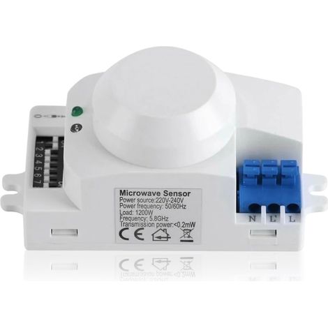 Interrupteur Detection Mouvement Micro-ondes - 360 Degres - Radar Penetrant Murs Plastique Verre - Reglable Distance Temporisation - Pour LED Incandescence - 1 Unite (1/5)