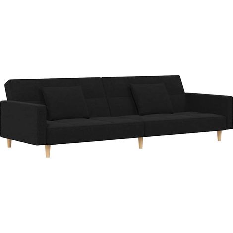 Canapé Sofa-lit à 2 places avec deux oreillers noir tissu (1/5)