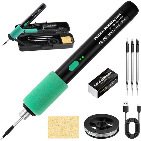 15-W-Lötkolben-Set, USB-wiederaufladbarer Lötkolben mit 3 Temperaturstufen (230 °C–450 °C), 3 Lötspitzen, professionell, sicher, komplett, kompakt, benutzerfreundlicher Lötkolbenständer (1/5)