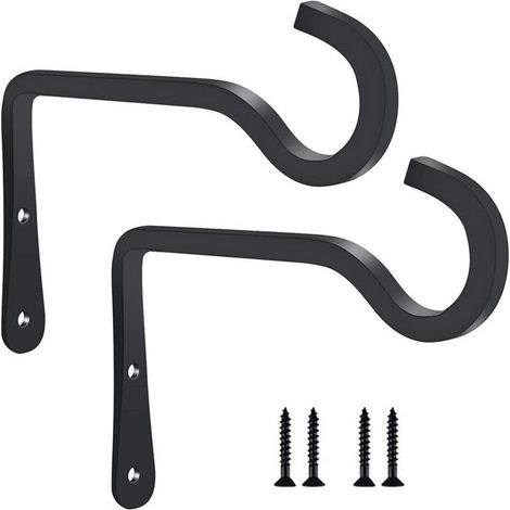 Crochets muraux en métal noir - 15 x 10 cm - Supports pour paniers suspendus pour mangeoires à oiseaux, jardinières, lanternes et carillons éoliens (avec vis) (1/4)