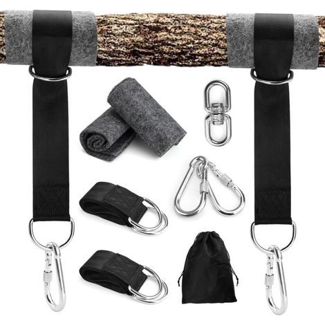 Sangle Hamac, 1.5m Sangle Balancoire Arbre, avec 2 Anneaux en D, Mousquetons et Rembourrage de Protection pour Arbres, Attache Hamac Arbre, pour Balancoire Jardin Hamac (1/4)