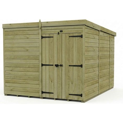 8ft x 10ft Pent Garden Shed Double Door No Windows - Pressure Treated Timber - L244 x W305 x H210 cm - Natural