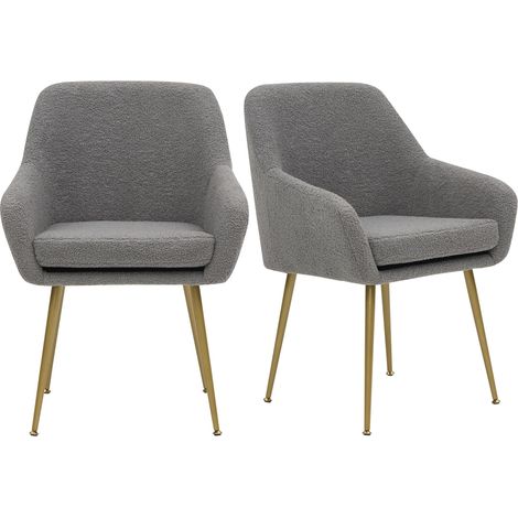 Juego de 2 sillas de comedor modernas y sencillas de piel de oso de peluche con patas de metal y cojines extraíbles para cocina y comedor (gris). (1/5)