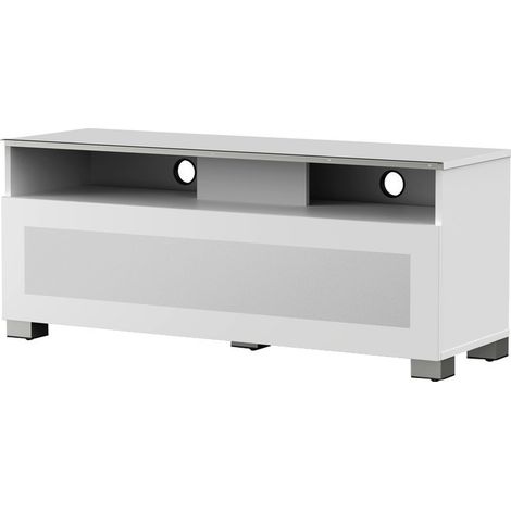 Meuble TV 2 niches verre et bois blanc Yvanna 120cm (1/3)