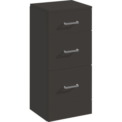 Modern Bathroom Floor Standing 3 Drawer Unit - 350 x 300mm, Satin Dark Grey