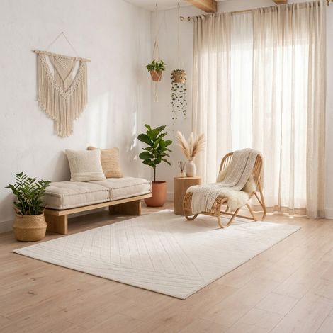 Tapis en laine TexturedVisions - Tapis en laine - 240x190cm, Rectangular - 100% Laine vierge - Tufté main - Blanc