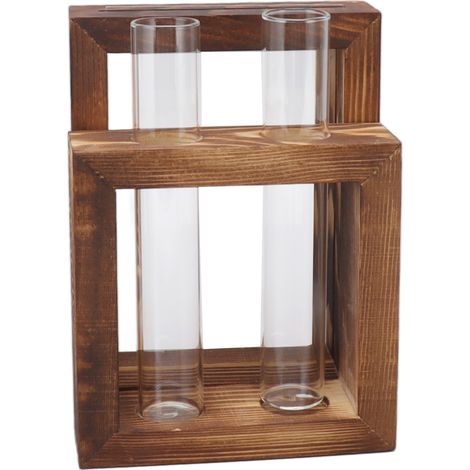 Station de propagation de plantes en bois avec 2 tubes à essai en verre, cadre en bois, vase hydroponique pour plantation dans l'eau, décoration de table (1/5)