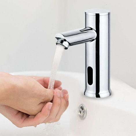 Robinet de salle de bain automatique sans contact, robinet de lavabo de salle de bain à piles en laiton avec boîtier de commande (1/5)