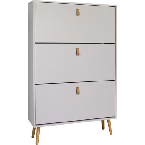 Zapatero Anzio blanco pasillo recibidor 3 puertas abatibles melamina moderno 129x80x24 cm (1/5)