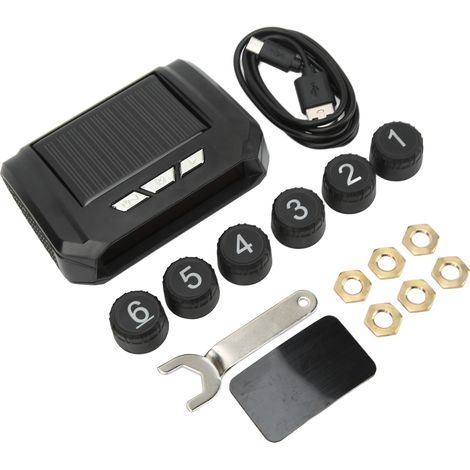 Système de surveillance de la pression des pneus pour camions légers et camping-cars, sans fil et alimenté à l'énergie solaire, avec 6 capteurs. (1/5)