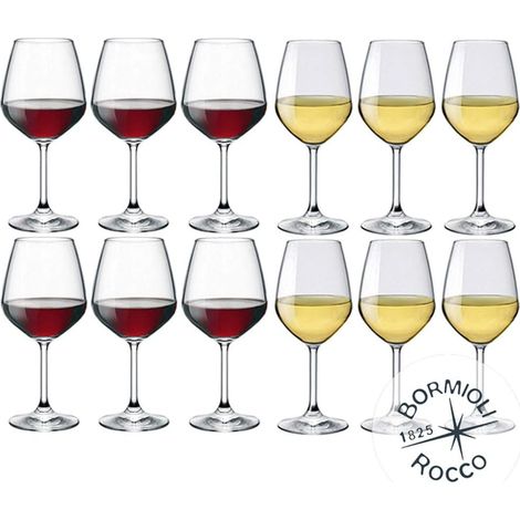 Set 12 calici con piede 6x vino rosso 6x vini bianco da degustazione Bicchieri bormioli tavola elegante occasioni speciali idea regalo uso professionale o domestico