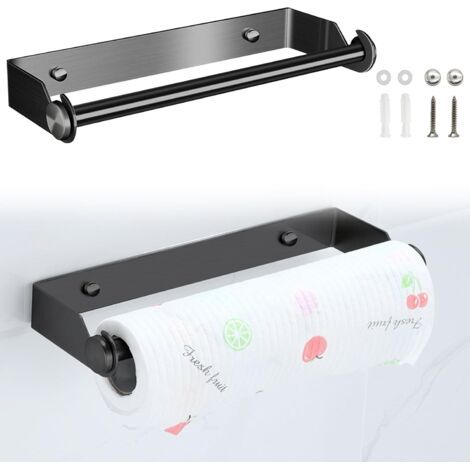 (28cm Noir).Derouleur Essuie Tout, Devidoir Porte Essuie Tout Mural, Porte Sopalin Mural Acier Inoxydable Porte Rouleau Papier Support Essuie Tout Supports pour Papier pour Cuisine Salle De Bai (1/5)