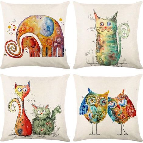 4er-Set Kissenbezüge, 45x45cm Kissenbezüge, Dekorative Kissenbezüge für Sofa, Schlafzimmer, Couch, Stuhl, Bett, Garten (Tiere-Leinen) (1/5)