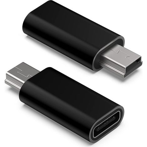 Adaptador USB C a Mini USB (conector hembra tipo C a Mini USB 2.0 macho): conector convertidor que admite carga y sincronización de datos，negro (1/5)