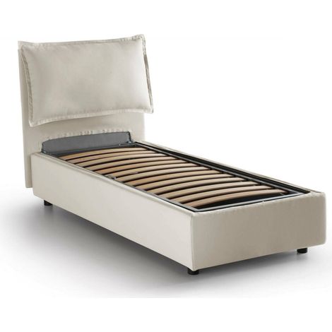 Talamo Italia Einzelbett Vanessa, Containerbett mit Stoffbespannung, 100% Made in Italy, Frontöffnung, passend für Matratze 80x190 cm, Beige