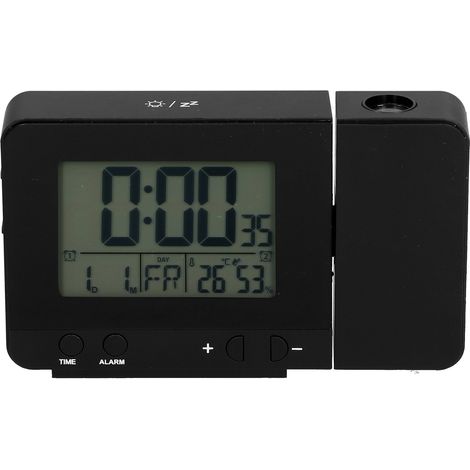 Horloge de projection noire avec heure et température, écran LCD, réveil USB rechargeable pour maison (1/5)