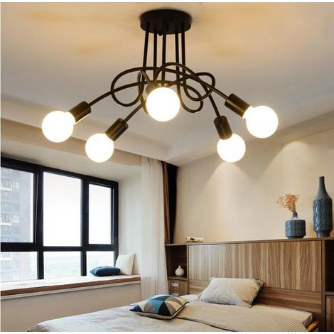 5 Lights Ceiling Light Vintage Retro Industrial Pendant Ceiling Lamp E27 for Kitchen Island Living Room Bedroom Black (1/5)