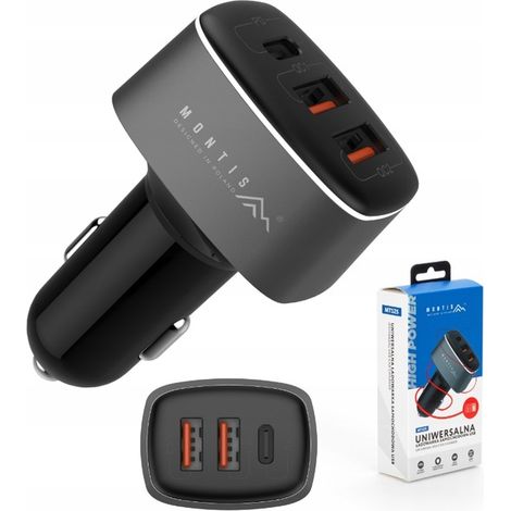 CARICABATTERIA DA AUTO PER TELEFONO 3x INGRESSI (2xUSB 1x C) 56W PD QC3 3A 12V (1/5)