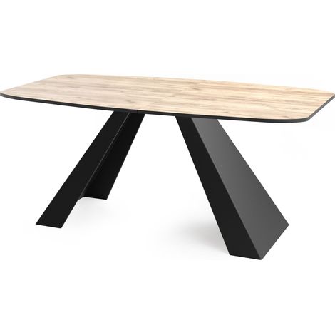 Esstisch Monte im Modern Stil, Rechteckiger Tisch - Ausziehbar von 180 cm bis 220 cm, Pulverbeschichtete Schwarze Metallbeine - 180 x 90 cm - Craft Eiche