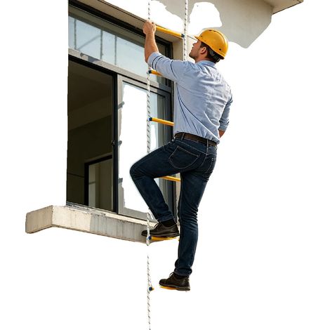 Échelle de corde, fibre de polypropylène, longueur de 18,32 m, largeur de 30 cm, poids brut de 9,8 kg, utilisation pour évacuation incendie (1/5)