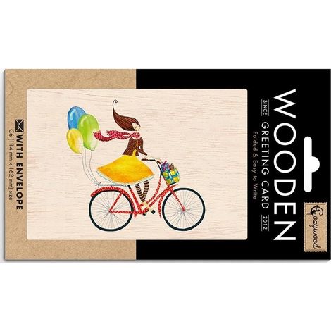 Biglietto in legno C6 + busta Bicicletta con palloncini