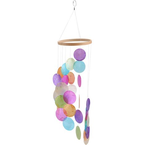 Carillon Éolien - Coquillages Capiz - Plateau Bois Imperméable - Son Doux - Extérieur Jardin - 1 Pièce (1/5)