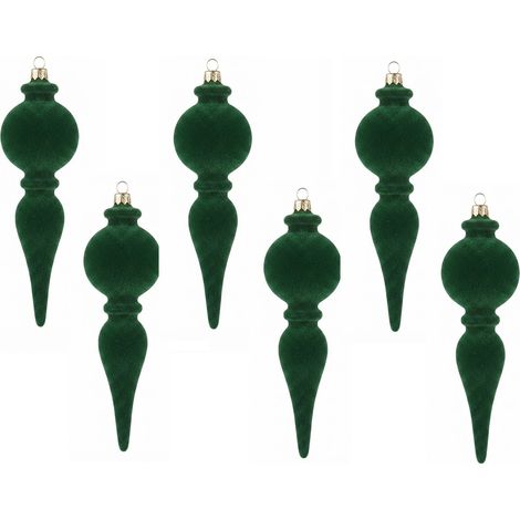 Set 6 Pendenti 17cm Grandi per Albero Natale Verde Antico effetto Velluto  Decorazioni Eleganti addobbo particolare Gancio in Oro (1/5)