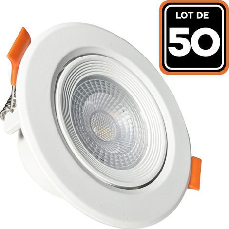 Europalamp – Lot de 50 spots LED encastrables ronds 5W – Blanc froid 6500K – Angle de diffusion 60° – Économie d'énergie jusqu'à 80%