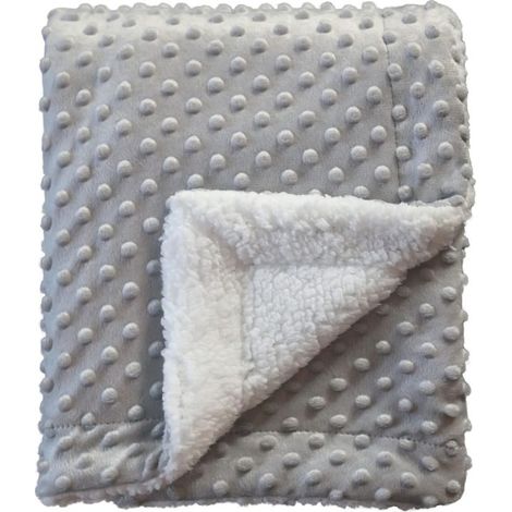 Couverture Sherpa confortable, douce et chaude pour bébés et jeunes enfants, toutes saisons, pour le berceau, la poussette, pour garons, 75 cm x 100 cm - Pois, gris clair