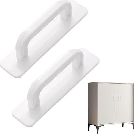 Lot de 2 poignées adhésives blanches - Poignée de porte de balcon - Extérieur - Poignée de porte de terrasse extérieure - Poignées de meubles blanches autocollantes - Pour armoires de (1/5)