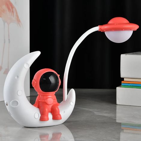 (Rouge) Lampe de bureau LED rechargeable sur le thème de l'astronaute et de la lune (1/5)
