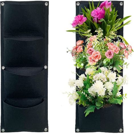 2er-Pack vertikal hängende Pflanztaschen, Pflanztaschen, Hängetaschen für den Garten, 4 Taschen, dicker Pflanzbeutel aus Filz für den Balkon, Außenbereich, Garten, Hof, Büro, Heimdekoration