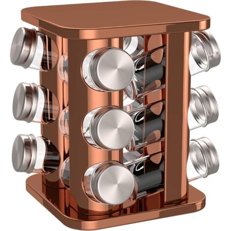 1 Carrousel À Épices, Inox Finition Cuivrée, 12 Pots En Verre, Rangement Cuisine (1/5)