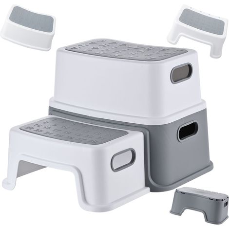 Children's 2-Step Stool, Non-Slip, Grey/White (1/5)