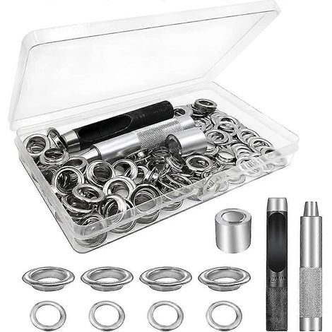Kit di occhielli, 100 occhielli, occhielli per teloni, kit di occhielli per la riparazione di tende in telone, colore argento.