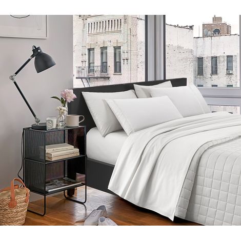 Completo Letto Lenzuola Matrimoniale Elegante,100% Cotone, Set Letto Due Piazze,Tinta Unita Lenzuolo sopra, sotto e Federe Con Raffinati Inserti In Pizzo Misure Maxi Pizzo bianco (1/4)