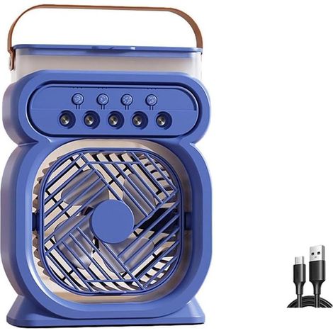 3 Vitesses Climatiseur Mobile,Mini Climatiseur Silencieux,Refroidisseur D'air,Humidificateur,Bleu,Ventilateur Brumisateur Eau,avec ,Lumière de Nuit,Minuterie,pour Maison Bureau (1/5)