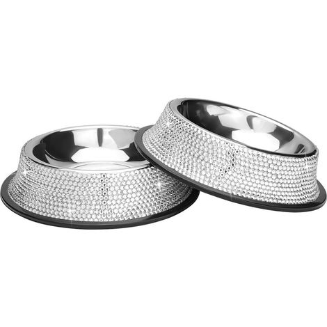 Gamelle pour chien/chat en acier inoxydable brillant ornée de strassGamelle pour animaux en acier inoxydable ornée de strass, gamelle unique ornée de strassGamelle pour animaux en acier inoxydable orn (1/5)