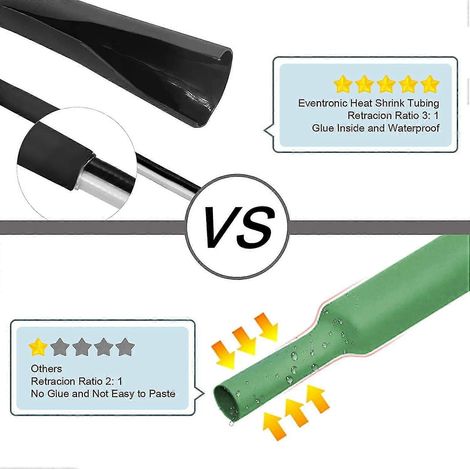 300 gaines thermorétractables avec colle (ratio 3:1), 7 tailles, 2 couleurs (noir, blanc) (1/5)